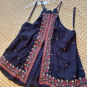 Embroidered Navy Blue Women's Halter Top